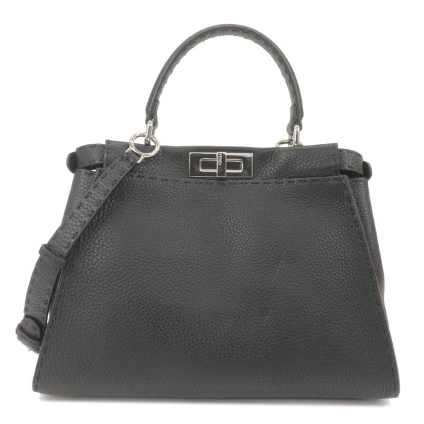 FENDI Selleria Peekaboo Regular Leather 2WAY Bag Black 8BN290 Supply