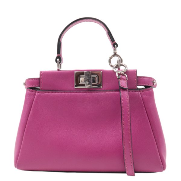 FENDI Leather Micro Peekaboo 2Way Bag Hand Bag Pink 8M0355 Online