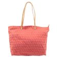 FENDI Zucchino Canvas Leather Tote Bag Red Beige 8BH025 Fashion