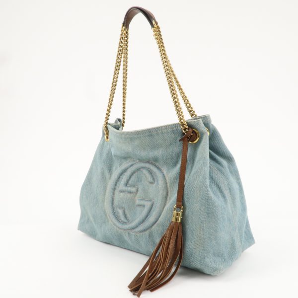 GUCCI SOHO Interlocking G Denim Leather Chain Shoulder Bag 308982 Cheap