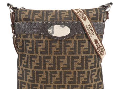 FENDI Selleria Zucca Canvas Leather Hand Bag Brown Black 8BT109 Cheap