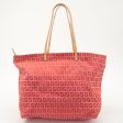 FENDI Zucchino Canvas Leather Tote Bag Red Beige 8BH025 Fashion